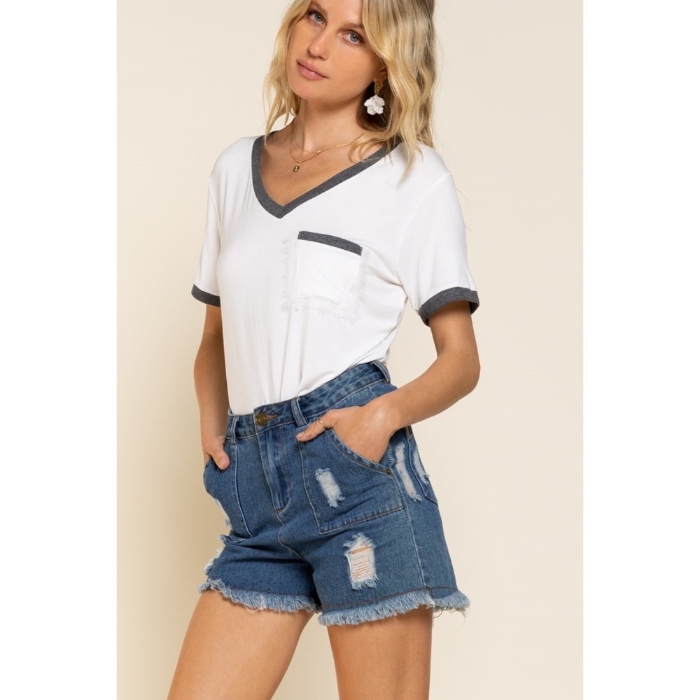POL Dark Wash Distressed Denim Shorts - Picture 6 of 8